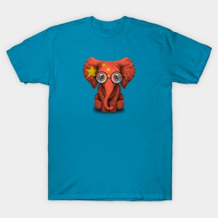 Baby Elephant with Glasses and Chinese Flag T-Shirt